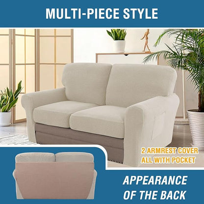 H.VERSAILTEX Multi-Pieces Sofa Covers Stretch Couch Covers Form Fitted Seats and Back Cushions Covers (2 Seat Covers Plus 2 Back Cusion Covers, Bonus 2 Armrest Covers), Island Fossi
