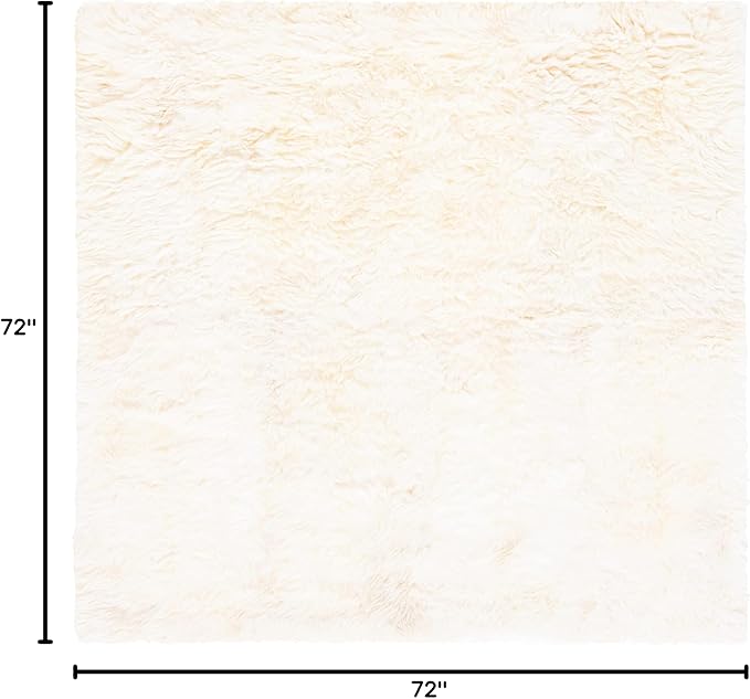 SAFAVIEH Sheep Skin Collection Area Rug - 6' Square, Natural & White, Handmade Rustic Glam Genuine Pelt, 3.4-inch Thick Ideal for High Traffic Areas in Living Room, Bedroom (SHS211A)