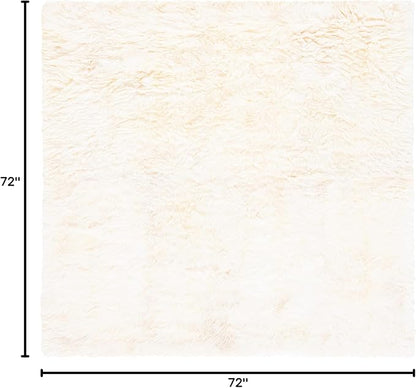 SAFAVIEH Sheep Skin Collection Area Rug - 6' Square, Natural & White, Handmade Rustic Glam Genuine Pelt, 3.4-inch Thick Ideal for High Traffic Areas in Living Room, Bedroom (SHS211A)