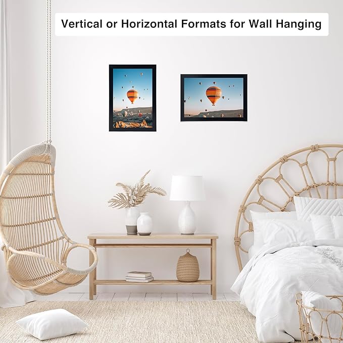 5.5x8.5 Picture Frame Set of 2 Black for Wall Hanging or Tabletop, Wall Mounting Horizontally or Vertically, 5.5 x 8.5 Wall Photo Frame with Shatter Resistant Plexiglass, 2 Pack, Black
