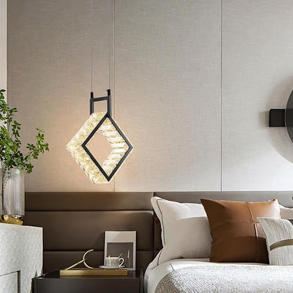 Kitchen Island Mini Light Fixture Modern Led Crystal Pendant Light Black Square Chandelier for Dining Room Living Room Kitchen Bedroom Bar（1-Pack）
