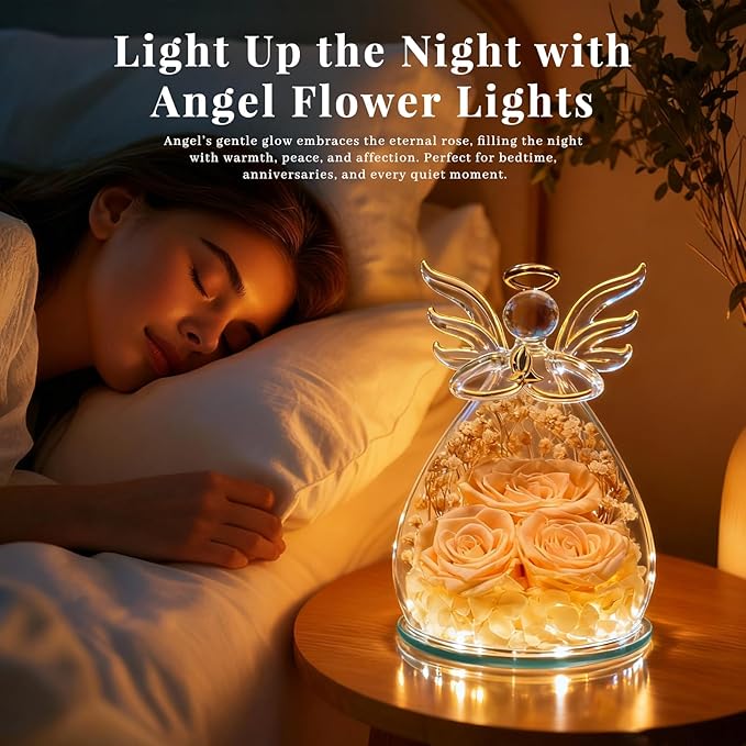 Beferr Valentines Day Rose Gifts for Her Women Mom Gifts for Birthday, Fresh Flowers for Delivery Prime Forever Preserved Rose in Glass Angel Figurine, for Grandma Wife Kids Daughter