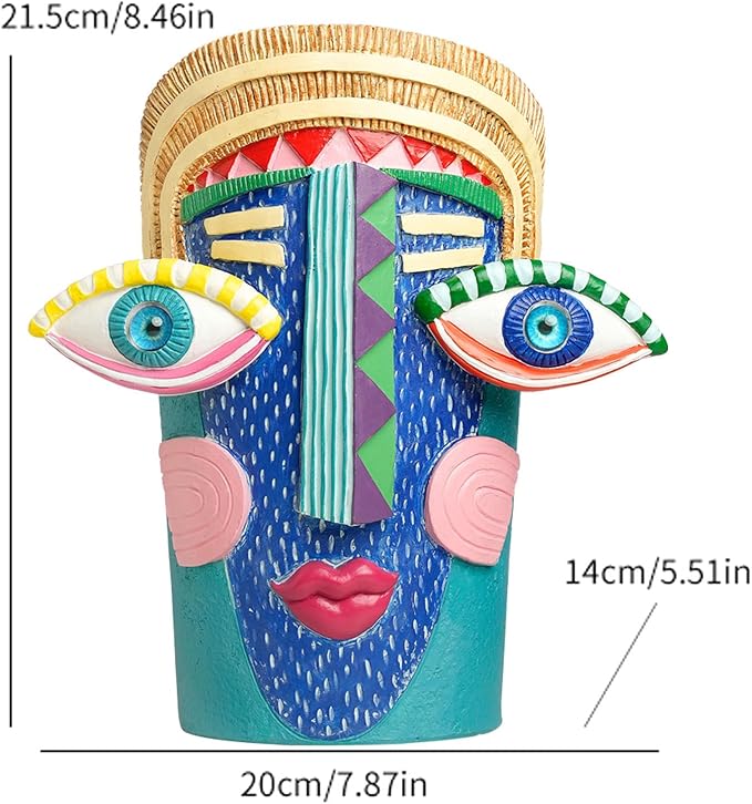 Picasso Abstract Face Planter Pots Colorful Funky Flower Pots Unique Head Planter with Drainage Handcrafted Resin Vases for Indoor ＆ Outdoor Plants Home Decor