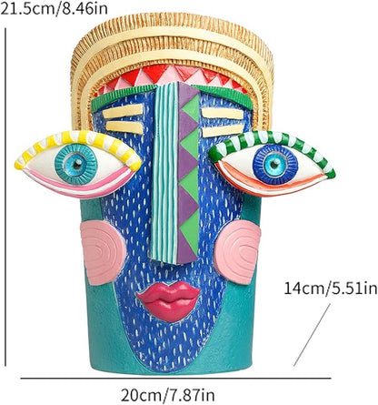 Picasso Abstract Face Planter Pots Colorful Funky Flower Pots Unique Head Planter with Drainage Handcrafted Resin Vases for Indoor ＆ Outdoor Plants Home Decor
