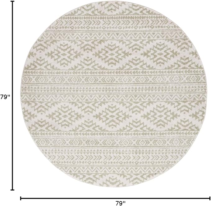 SAFAVIEH Tulum Collection Area Rug - 6'7" Round, Ivory & Sage, Moroccan Boho Tribal Design, Non-Shedding & Easy to Clean, Ideal for Living Room, Bedroom, Dining Space (TUL272H)