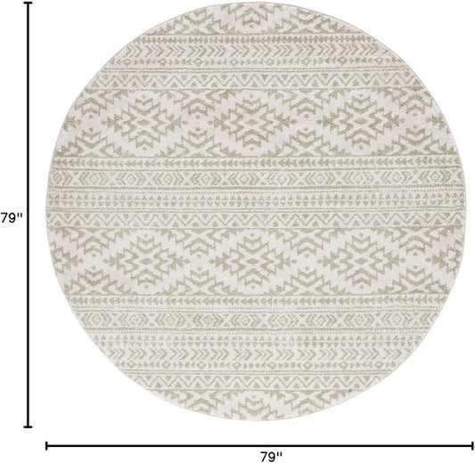 SAFAVIEH Tulum Collection Area Rug - 6'7" Round, Ivory & Sage, Moroccan Boho Tribal Design, Non-Shedding & Easy to Clean, Ideal for Living Room, Bedroom, Dining Space (TUL272H)