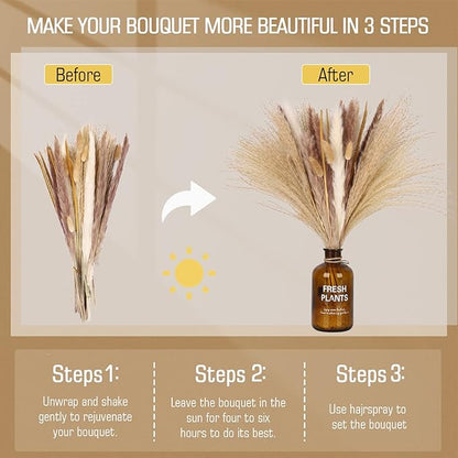 N&T NETING 50Pcs Pampas Grass Decor-5Pcs White Pampas, 10Pcs Brown Pompous, 10Pcs Bunny Tails Dried Flowers, 15Pcs Mini Pompas Grass,10Pcs Light Brown Flower Pompas for Home Decor Wedding Boho Decor
