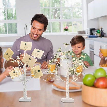 PEIDUO Set of 2 Money Trees, Lighted 22Inch 24LT White Birth Tree with Clips and Greeting Cards, Gift Card Holder for Birthday,Christmas, Wedding, Father's Day Graduation Gifts, Money Tree Gift Holder