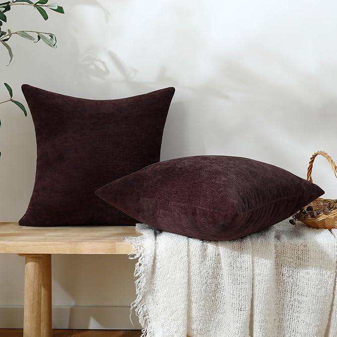 Jeneoo Plum Purple Decorative Throw Pillow Covers Soft Chenille Comfy Square Couch Cushion Cases for Living Room Sofa Decor (Set of 2, 18 x 18 Inches)