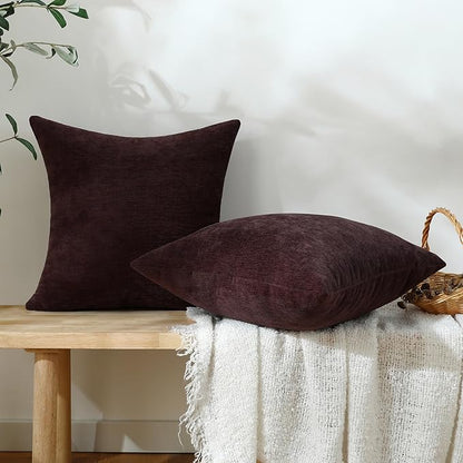 Jeneoo Plum Purple Decorative Throw Pillow Covers Soft Chenille Comfy Square Couch Cushion Cases for Living Room Sofa Decor (Set of 2, 18 x 18 Inches)