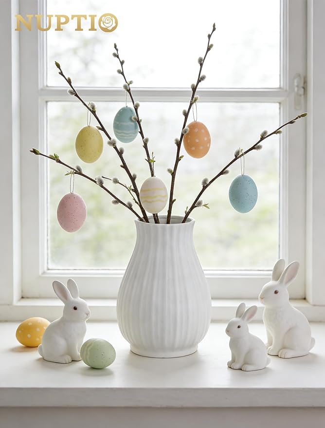 NUPTIO Ceramic Flower Vase for Bouquet: 8.07" Tall White Vases for Home Decor - Modern Decorative Table Centerpiece for Living Dining Room Kitchen Decor