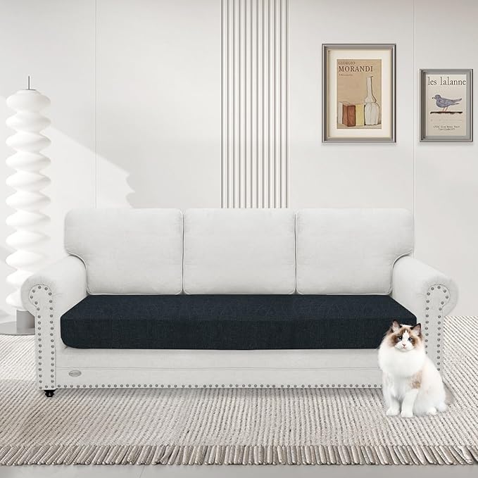 MAXIJIN Waterproof Couch Cushion Covers Stretch Sofa Seat Slipcovers Washable，Sectional Outdoor Cushion Covers with Elastic Bottom for Dogs Pets Kids (1 Pc Sofa Cushion Cover, Dark Gray)