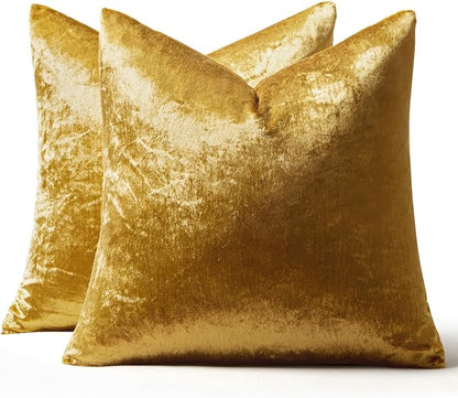 MIULEE Velvet Throw Pillow Covers 20x20 Inch, Pack of 2 - Golden, Super Soft Decorative Square Cushion Cases Modern Luxury Home Decor for Sofa, Couch, Bed, Bedroom Livingroom