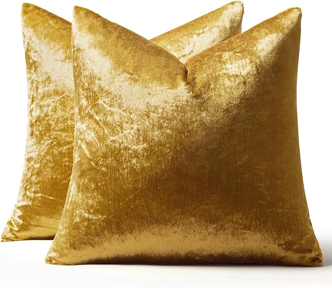 MIULEE Velvet Throw Pillow Covers 22x22 Inch, Pack of 2 - Golden, Soft Solid Decorative Pillow Covers Cushion Cases Modern Luxury Home Decor for Couch Sofa Bedroom Livingroom
