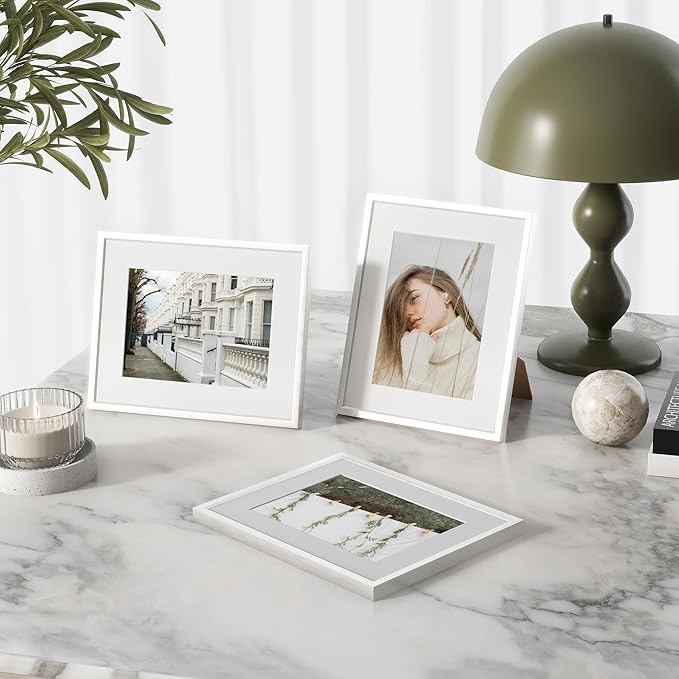 12x16 inch Metal Picture Frame - 12 x 16 Thin Aluminum Photo Frames with 9x12 Removable Mat - High Definition Plexiglass - Vertical and Horizontal Display - Wall Hook Hanging Hardware Included - Silver, Set of 4