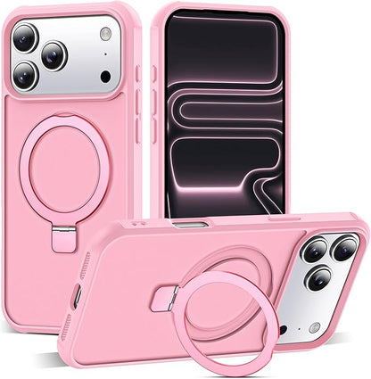 Compatible with iPhone 17 Pro Max Case with Invisible Magnetic O-Ring Stand Military-Grade Translucent Case for iPhone 17 ProMax 6.9" [Compatible with Mag-Safe][Great Grip Feeling], Pink