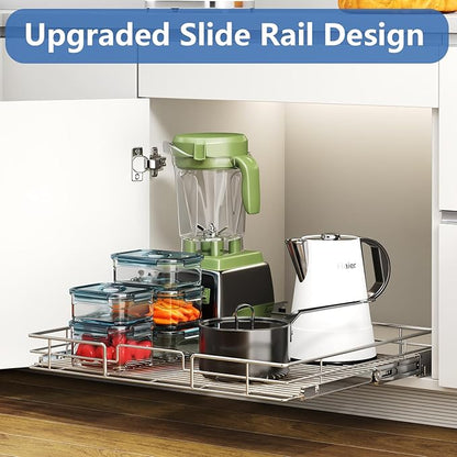 ROOMTEC Pull Out Cabinet Organizer, 27" W x 21.5" D, Heavy Duty Slide Out Kitchen Cabinet Organizers, Neutral