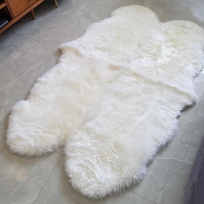 Kopal Genuine Australian Sheepskin Rug, Real Lambskin Area Rug, 4x6 ft 4 Pelt Sheep Skin, Natural White