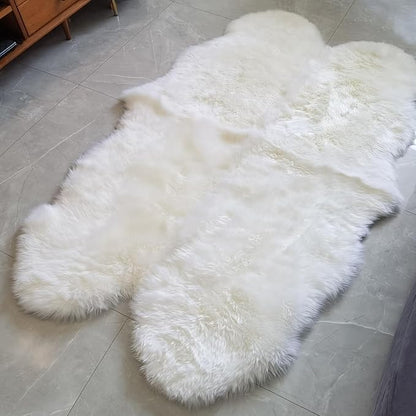 Kopal Genuine Australian Sheepskin Rug, Real Lambskin Area Rug, 4x6 ft 4 Pelt Sheep Skin, Natural White