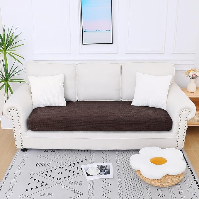 Smiry Waterproof Couch Cushion Covers, Stretch Jacquard Thick Sofa Cushion Covers, Washable Seat Slipcover Elastic Furniture Protector for Pets, Kid (Large, Chocolate)
