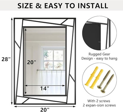 Rectangular Wall Mirror, 28''X20'' Matte Black Metal Framed Farmhouse Bathroom Mirrors for Bedroom Entryway Living Room, Hang Horizontally or Vertically
