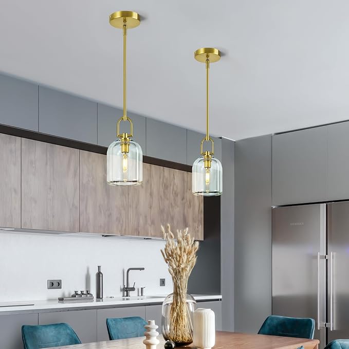 Modern Gold Pendant Lights Kitchen Island Ceiling Chandelier Indoor Thick Crystal Hanging Light Fixtures for Kitchen Living Room Dining Room Bedroom（3Pack）