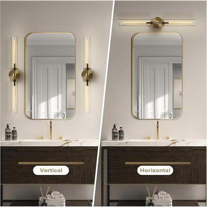 Brass Wall Sconces Set of 2, Bathroom Sconces Wall Lighting, Gold Sconces Wall Lighting with Clear Glass Wall Lamp,Wall Mount Lamps Wall Lights for Vanity Light Bedroom Living Room Hallway