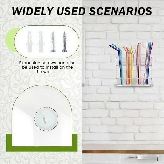 Straw Holder For Cabinet With Double Sided Adhesive Tape Reusable Cabinet,Straw Organizer For Cabinet, Fridge And Kitchen Counter(Transparent)