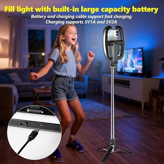 Foldable Selfie Light with Stand,54" Extendable Phone Holder Selfie Stick with Dimmable LED Lights and Remote,Ring Light Tripod for Video Recording/Live Stream/Makeup/Photography/YouTube/TikTok