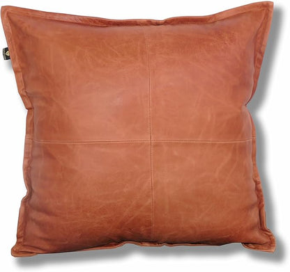 LL LEATHER LOVERS Lambskin Leather Pillow Cover - Sofa Cushion Case - Decorative Throw Covers for Living Room & Bedroom, 16x16 Inches - Tan Orange Box Pack of 1