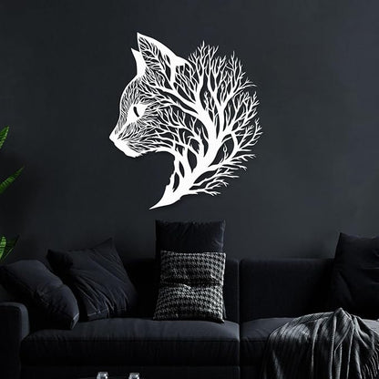 huefoam Cat Metal Wall Art, Tree of Life Wall Art, Cat Wall Decor, Metal Tree Wall Decor for Living Room, Bedroom, Bathroom (Black, 47"×42"/120×106cm, metal art wall decor)