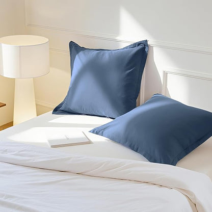 Simple&Opulence Linen Euro Sham Covers Set of 2, 26x26 Decorative Cotton Flax Blend Throw Pillow Cover Farmhouse Pillow Shams for Chair Couch Sofa Bedroom Living Room Home Decor, Navy Blue