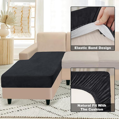 NAISI Sectional Couch Cover 1 Piece Velvet Separate Chaise Lounge Cover Soft Stretch Sofa Slipcovers for Left/Right Chaise Sectional Couch(Chaise Lounge,Black)