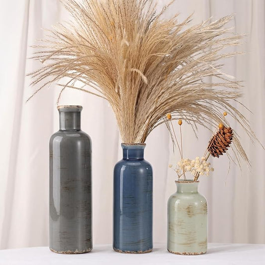 Small Ceramic Vase Set of 3, Boho Modern Flower Vase Room Decor, Farmhouse Decor, Vases for Your Kitchen, Bathroom, Bedroom, Living Room, Office&Shelf Centerpiece Table Decorations