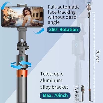 70" Auto Face Tracking Phone Tripod 360 Rotation,No App Required，Phone Tripod for w/Fill Light and Remote Control, Smart Shooting Stand for Vlog/TIK Tok Live Streaming YouTube Video Record