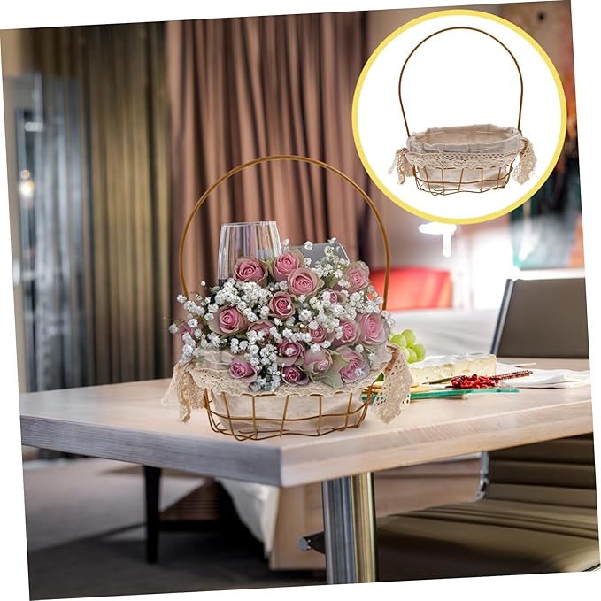 Delicate Iron Flower Basket for Floral Arrangements Decorative Storage and Organizing Elegant Oval Handheld Gift Basket for Home Decor and Special Occasions