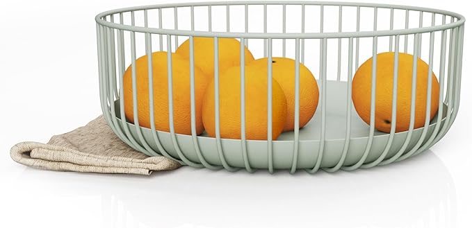 Wire Fruit Bowls-Stylish Metal Wire Fruit Basket for Kitchens-Decorative Fruit and Veg Storage Holder-Ideal Kitchen Accessories for Modern Decor-Light Green, 1 Unit, H4xL11xW11in - Heavy weight