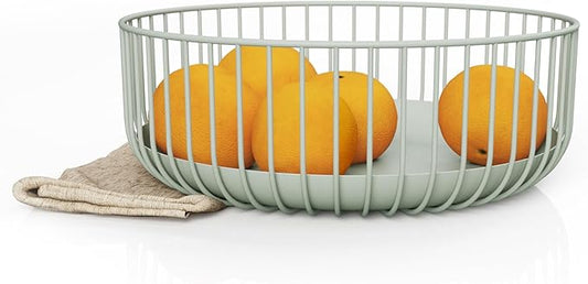 Wire Fruit Bowls-Stylish Metal Wire Fruit Basket for Kitchens-Decorative Fruit and Veg Storage Holder-Ideal Kitchen Accessories for Modern Decor-Light Green, 1 Unit, H4xL11xW11in - Heavy weight