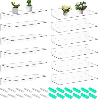 10Pcs Clear Acrylic Floating Shelf, L-Shaped Clear Acrylic Shelf Rectangle Floating Bookshelf Invisible Book Shelves for Bedroom Living Room Bathroom Office Wall, 11.81x4.07Inch