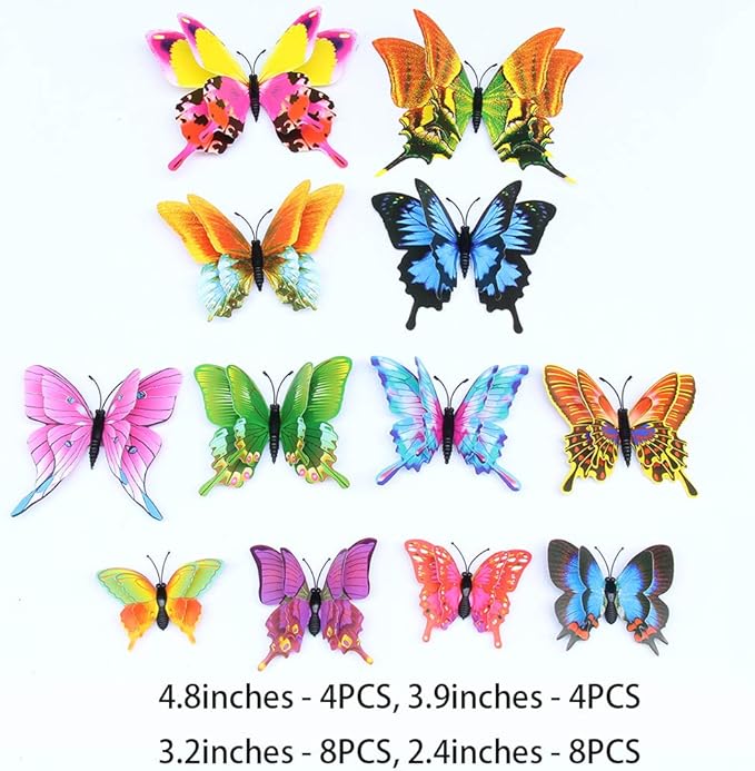 Somotersea 24Pcs 3D Butterfly Wall Decor - Removable Butterfly Decoration for Girls Room & Birthday Party - Colourful