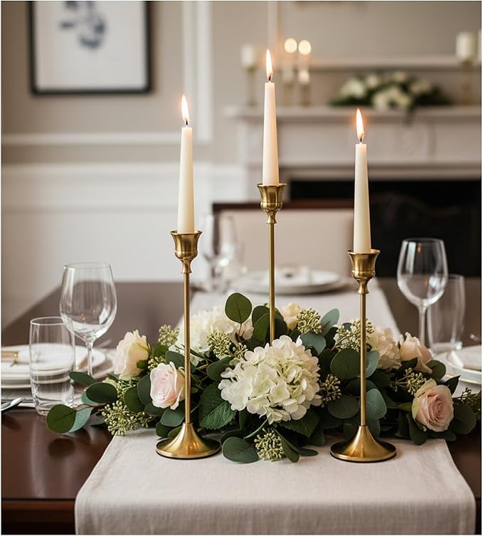 Candle Holder, Modern Minimalist Brass Gold Metal Candlestick Holders, Set of 3 Tall - Elegant Taper Candle Holders for Table Centerpiece, Wedding, Dinner Party Home Decor