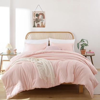 ROSGONIA Twin/Twin XL Comforter Set for College Girls Boys Blush, 1 Boho Pink Comforter & 1 Pillowcase, Lightweight Kids Comforter Sets Dorm Bedding