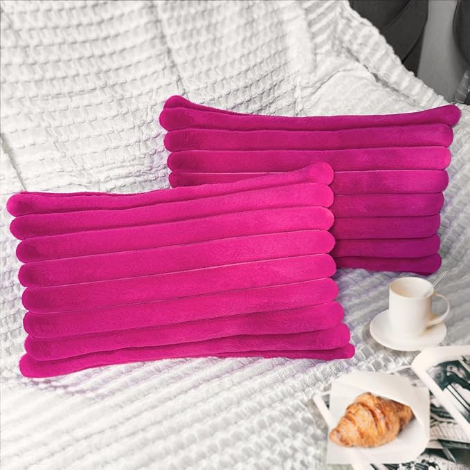 2 Pack 12x20 Pillow Cover Velvet Pillow Covers, Faux Fur Oblong Throw Pillow Covers for Living Room Decorations Throw Pillow Case, Throw Pillow Cover Cushion Cover for Home Sofa Bedroom Car, Hot Pink