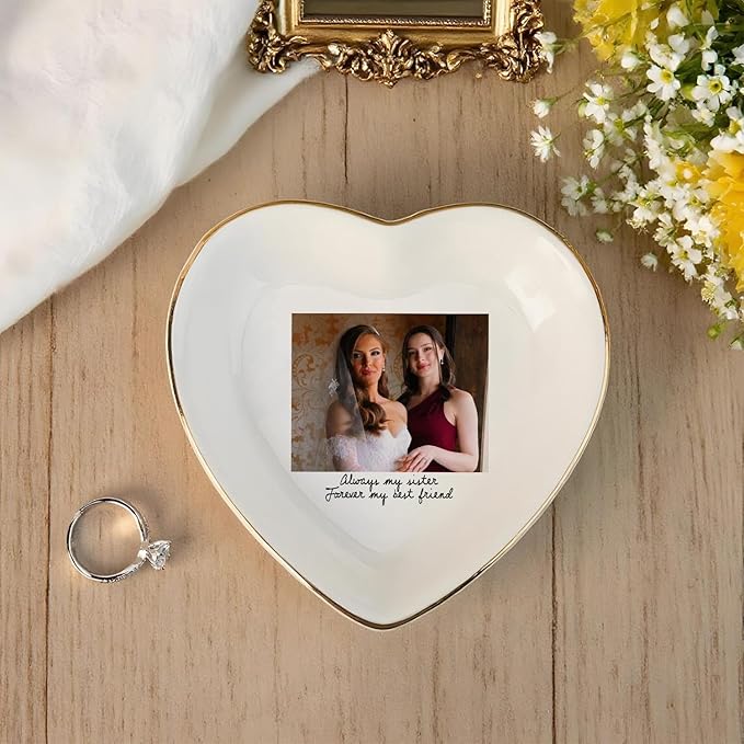 Personalized Photo Sister Jewelry Dish, Thankful for My Sister Appreciation Trinket Dish Unique Keepsake Gift for Sisters Bestie Best Friend Women Siblings Soul Sister Christmas Birthday