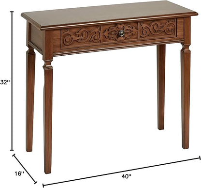 Touch of Class Cacia Carved Console Table Regal Walnut | Elegant Wooden Accent Furniture for Entryway, Foyer, Hallway, Living Room | Traditional Style Wood Tables with Decorative Display Space