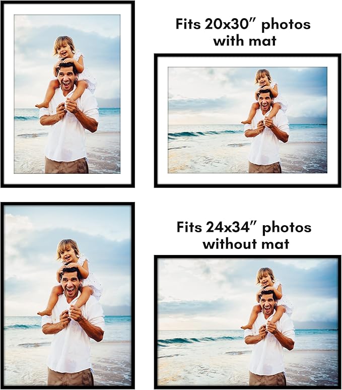 Americanflat 24x34 Poster Frame with Polished Plexiglass - Use as 20x30 Frame with Mat or Display 24x34 Photo Without Mat - Streamline Collection - Thin Border Picture Frames for Wall - Black