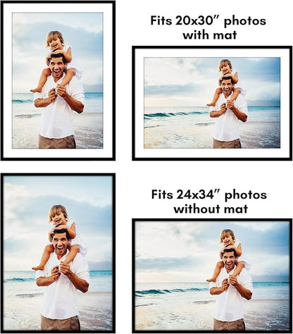 Americanflat 24x34 Poster Frame with Polished Plexiglass - Use as 20x30 Frame with Mat or Display 24x34 Photo Without Mat - Streamline Collection - Thin Border Picture Frames for Wall - Black