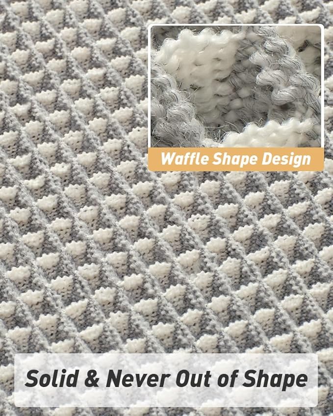 Upgraded Waffle Runner Rug Super Absorbent Non Slip Bath Mats for Bathroom Machine Washable Bathroom Runner Rug with Tassels, Ideal for Hallway Bedroom Laundry Room, 17" x 72", LightGrey & Cream