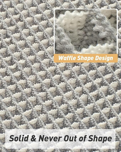 Upgraded Waffle Runner Rug Super Absorbent Non Slip Bath Mats for Bathroom Machine Washable Bathroom Runner Rug with Tassels, Ideal for Hallway Bedroom Laundry Room, 17" x 72", LightGrey & Cream