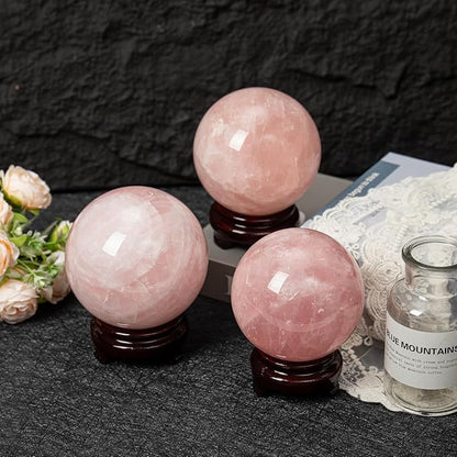 Large Rose Quartz Crystal Sphere Natural Pink Healing Crystal Ball with Stand Meditation Decorative Balls Home Decor 100-110mm/3.9-4.3"